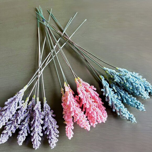 3 Colors Pink Blue Purple Bundle 6 Stems Realistic Artificial Lavender Flowers - Picture 3 of 3